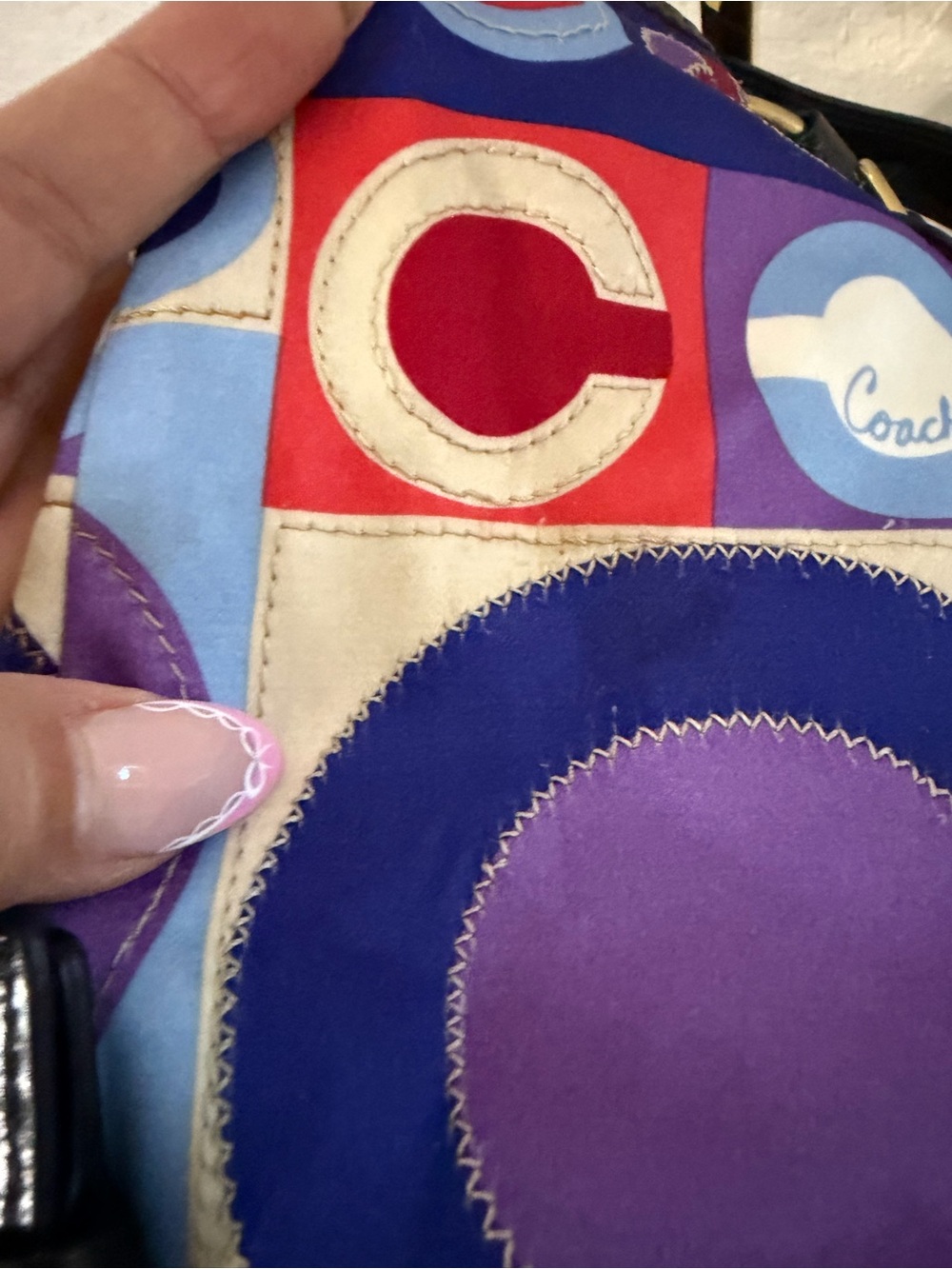 ****SOLD****Coach Multicolor Geometric Patent-Trim Satchel - Blue/Red/Purple - Picture 11 of 13